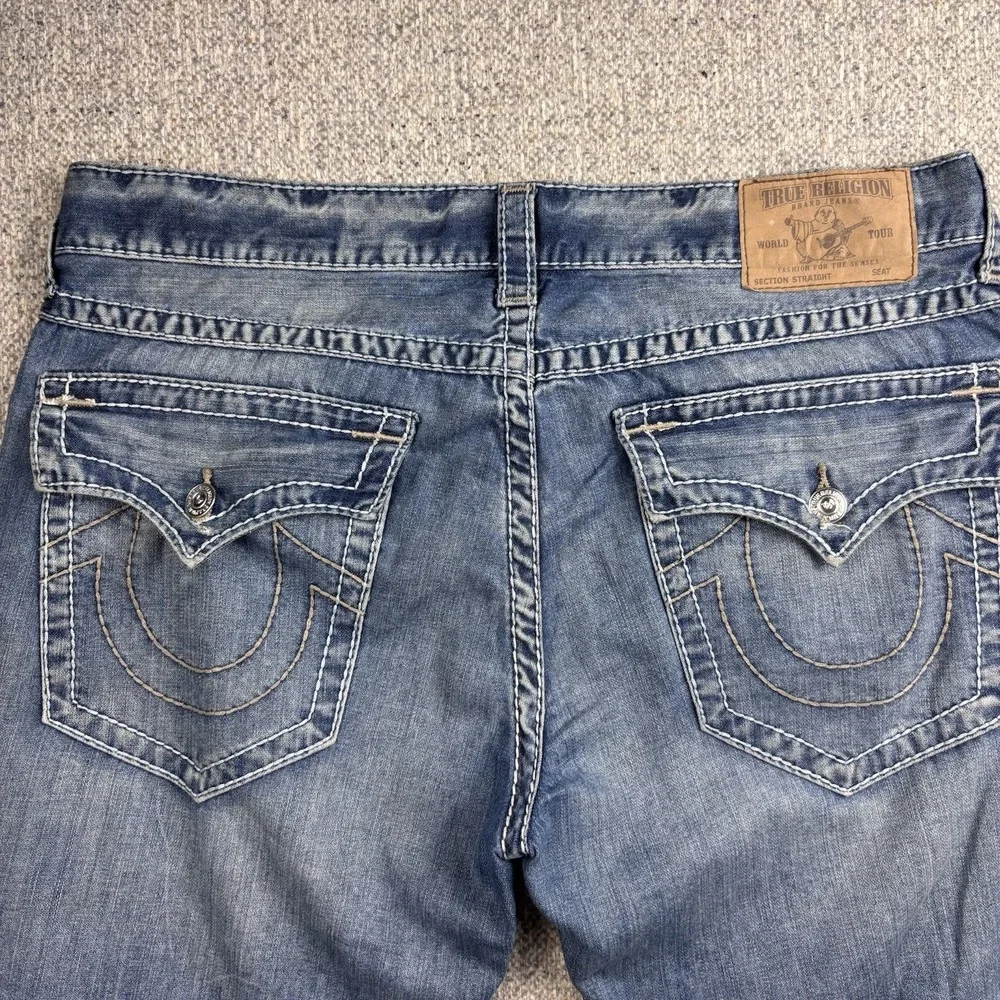True Religion World Tour Straight Leg Jeans Mens 38 Blue Flap Pocket